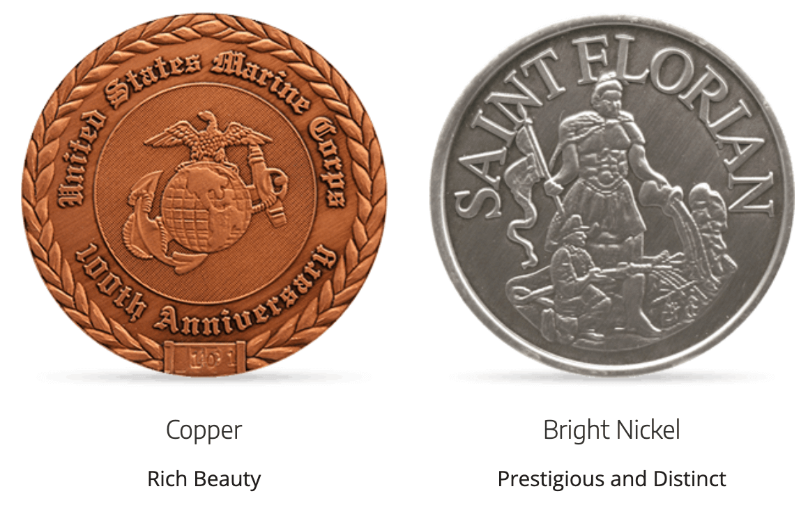 Copper Bright Nickel Materials Made in USA Challenge Coins